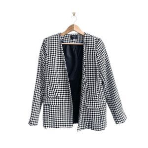 Tahari Women's Houndstooth Open Jacket Career Office Black White Size 10